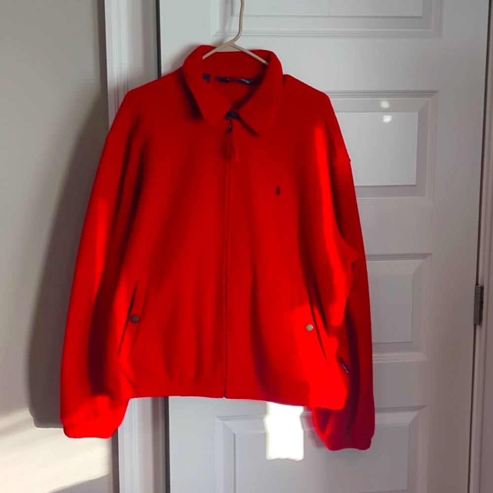Polo Ralph Lauren Jacket Mens XL Red Polartec Fleece Full Zip Bomber